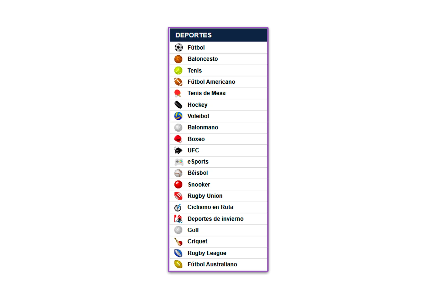Seleccione el deporte deseado en la sección de apuestas