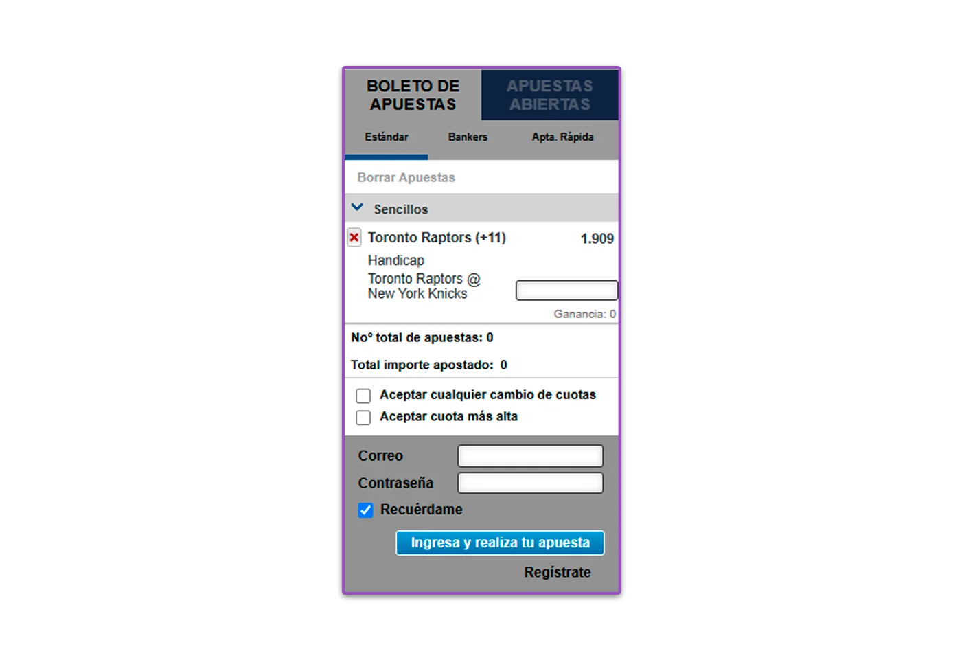 Rellenar el cupón de apuesta con el importe apostado